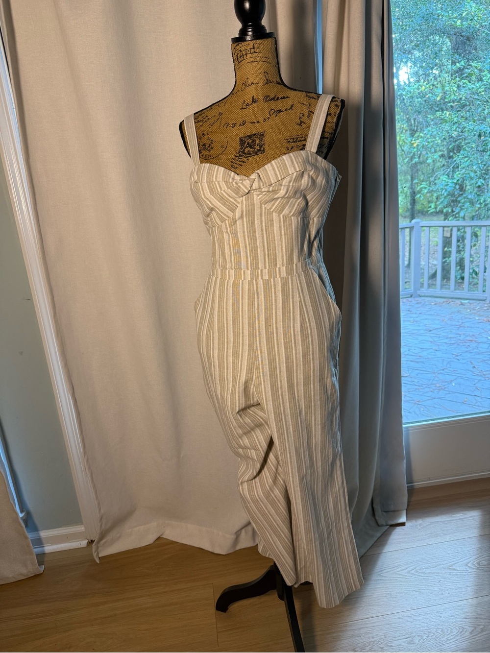 Heartloom Cream & Beige Striped Bustier Jumpsuit